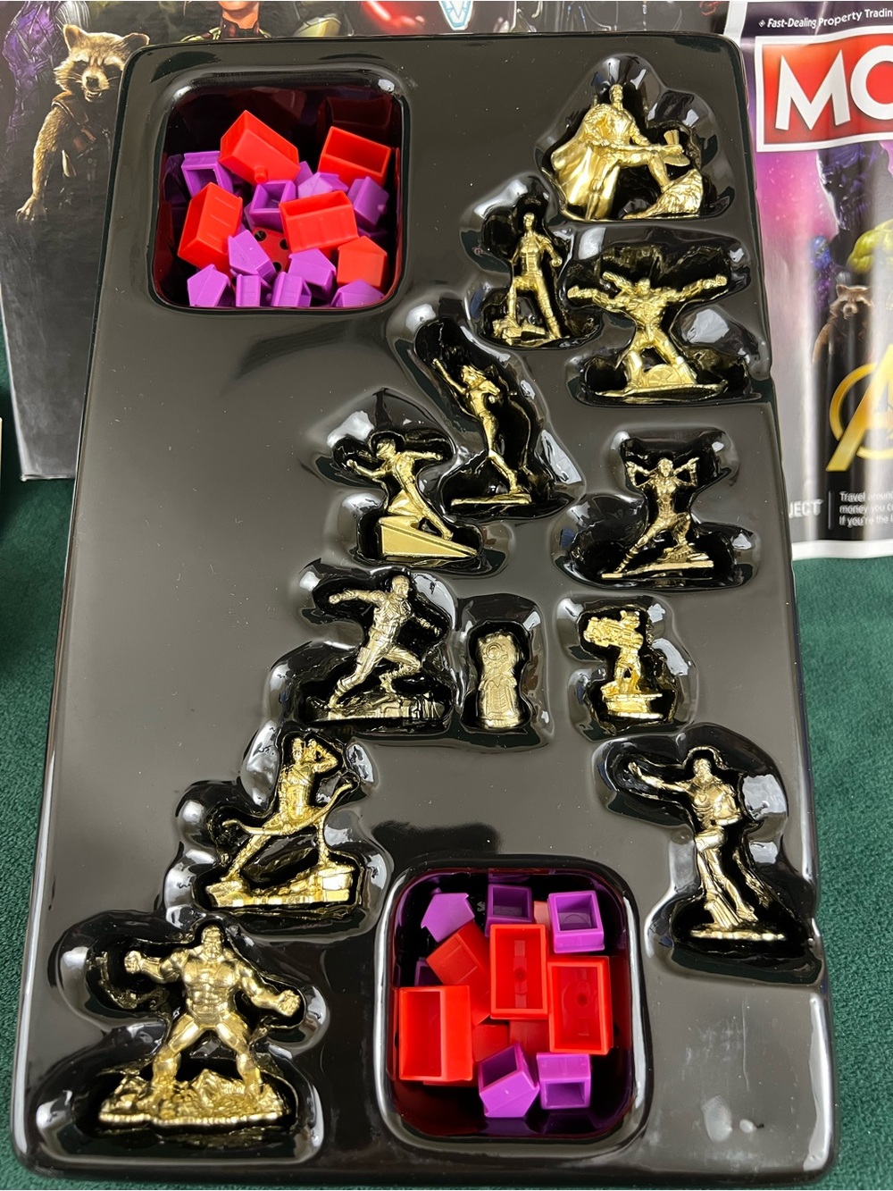 Monopoly Avengers Marvel Hasbro Board Game Set of 12 Gold Characters & Houses